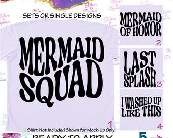 Mermaid Squad of Honor Bridal Party Retro Wavy Ready-to-Apply Iron-On Transfer