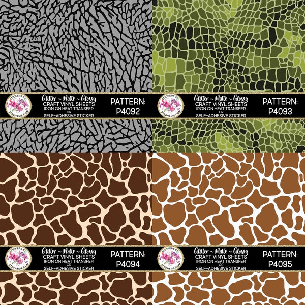 Vinyl Craft Sheets IronOn Transfer Sticker Glitter/Holographic/Iridescent DIY Cut Your Design Elephant Alligator Croc Giraffe Animal Pattern