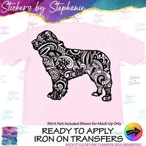 May include: A light pink t-shirt featuring a large black graphic of a dog silhouette filled with intricate, swirling mandala-style patterns. The shirt is displayed as a mock-up, with text at the bottom stating, Shirt Not Included Shown for Mock-Up Only.