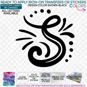 s056-1 Ready to Apply IronOn Transfer or Sticker Hand lettered Script Monogram Letter Solid Ombre Watercolor Vinyl/Glitter/Holographic