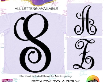 Vine Script Monogram Letter Graphic Ready-to-Apply Iron-On Transfer