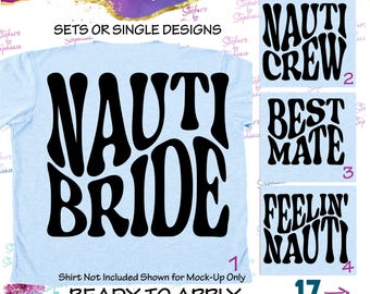 Nauti Bride Crew Bridal Party Retro Wavy Ready-to-Apply Iron-On Transfer