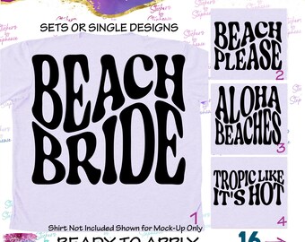 Beach Bride Bridal Party Retro Wavy Ready-to-Apply Iron-On Transfer