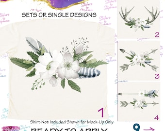 Wild Rose, Deer Antlers, Flower Arrows, Graphic Ready-to-Apply Iron-On Transfer