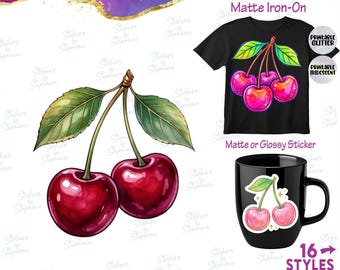Cherry Cherries Bow Illustrated Graphic Ready-to-Apply Iron-On Transfer or Sticker