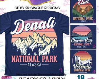 Retro Sunset Distressed State National Parks Vacation Ready-to-Apply Iron-On Transfer