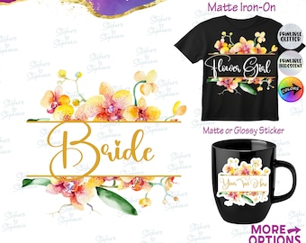 Bride Flower Girl Bridal Wedding Party Orchid Wreath Custom Ready-to-Apply Iron-On Transfer or Sticker