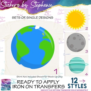 Planets Solar System Earth Sun Moon Illustrated Graphic Ready-to-Apply Iron-On Transfer or Sticker