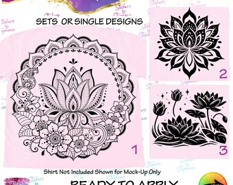 Lotus Flower Flowers Zentangle Graphic Ready-to-Apply Iron-On Transfer