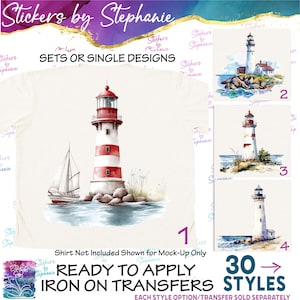 Lighthouse Landscape Watercolor Graphic Ready-to-Apply Iron-On Transfer or Sticker