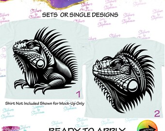 Transferencia termoadhesiva lista para aplicar con gráfico de cabeza de iguana