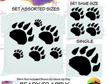 Bear Paw Prints Tracks Graphic Set Ready-to-Apply Iron-On Transfer or Sticker