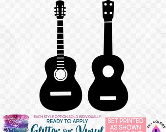 s017-4A Ready to Apply IronOn Transfer or Sticker Set of 2 Guitars Vinyl/Glitter/Holographic