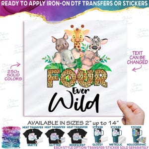 s330-4A Four Ever Wild Watercolor Jungle Safari Animals 250+ Colors Matte Vinyl DTF Iron On Heat Press Applied T-Shirt Transfer
