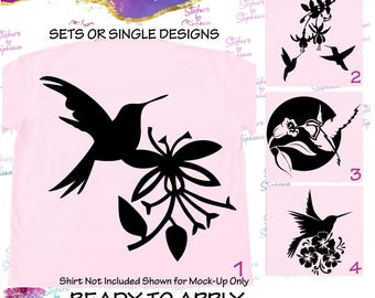 Hummingbird Flowers Graphic Ready-to-Apply Iron-On Transfer