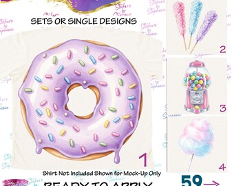 Purple Donut Ice Cream Cupcake Watercolor Sweets Graphic Ready-to-Apply Iron-On Transfer