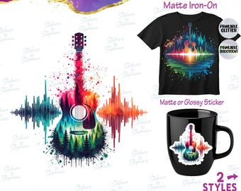Guitar Music Soundwave Watercolor Graphic Ready-to-Apply Iron-On Transfer or Sticker