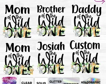 s313-3A Ready to Apply IronOn Transfer or Sticker Mom Dad Brother Sister of the Wild One Ones Elephant Custom Vinyl/Glitter/Holographic