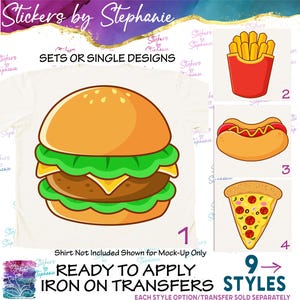 Food Hamburger Hot Dog Pizza French Fries Graphic Ready-to-Apply Iron-On Transferor Sticker