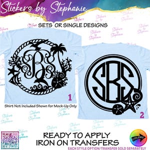 Beach Sea Shell Frame Monogram Graphic Ready-to-Apply Iron-On Transfer or Sticker