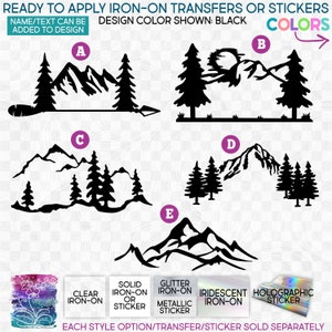 s090-1 Ready to Apply IronOn Transfer or Sticker Wild Mountain Arrow Trees  Vinyl/Glitter/Holographic