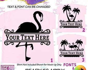 Flamingo Palm Trees Split Name Text Custom Ready-to-Apply Iron-On Transfer or Sticker