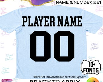 Player Name Number Sports Block Font List Matte or Glitter Vinyl Iron-On