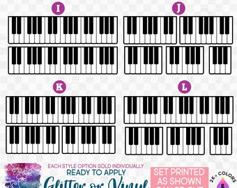 s017-4 Ready to Apply IronOn Transfer or Sticker Decal Set of 2 Piano Keyboard Keyboards Keys Vinyl/Glitter/Holographic