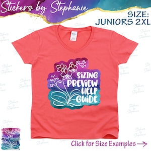 Stickers by Stephanie Sizing Guide for Juniors Shirt Size 2XL 2X-Large