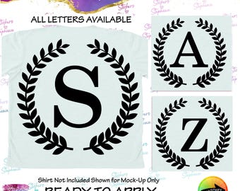 Block Laurel Wreath Vine Monogram Letter Graphic Ready-to-Apply Iron-On Transfer