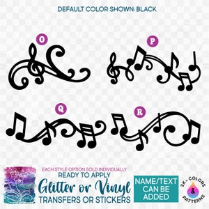 s017 Ready to Apply IronOn Transfer or Sticker Music Note Notes Flourish  Vinyl/Glitter/Holographic