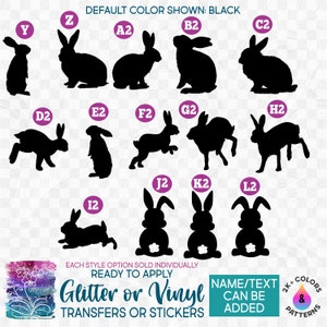 s154-1 Ready to Apply Iron On Transfer or Sticker Decal Bunnies Bunny Rabbit Rabbits  Vinyl/Glitter/Holographic