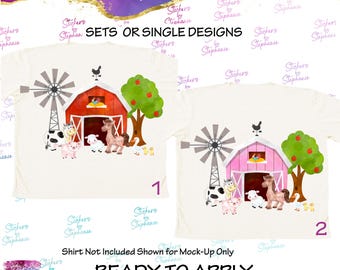 Farm Animals Red, Pink Barn Graphic Ready-to-Apply Iron-On Transfer