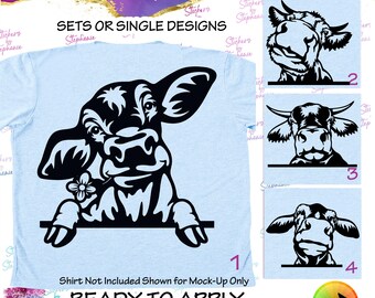 Cow, Calf Peeking Graphic Ready-to-Apply Iron-On Transfer