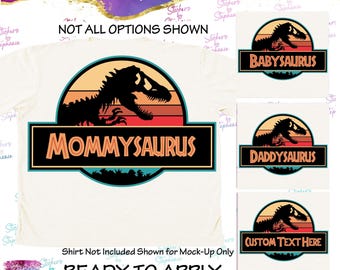 Dinosaur Retro Sunset T-Rex Family Text Custom Ready-to-Apply Iron-On Transfer