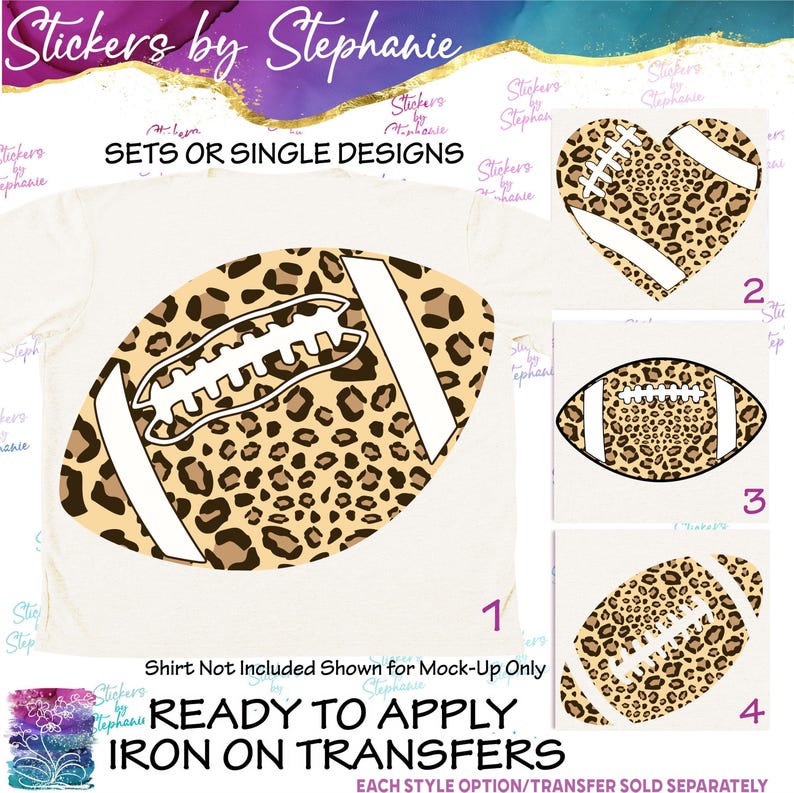 Football Leopard Print Graphic Ready-to-Apply Iron-On Transfer imagen 1