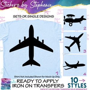 Airplane Plane Silhouette Graphic Ready-to-Apply Iron-On Transfer or Sticker