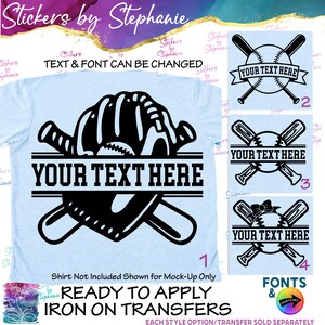 Baseball Bats Glove Split Name Text Custom Ready-to-Apply Iron-On Transfer