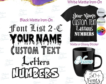 Custom Text Names Numbers Lettering Block Font List 2-C Iron-On Transfer