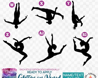 s019-1 Ready to Apply Iron On Transfer or Sticker Decal Gymnastics Gymnast Silhouette  Vinyl/Glitter/Holographic