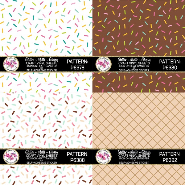 Vinyl Craft Sheets IronOn Transfer Sticker Glitter/Holographic/Iridescent DIY Cut Your Design Ice Cream Donut Cupcakes Sprinkle Pattern