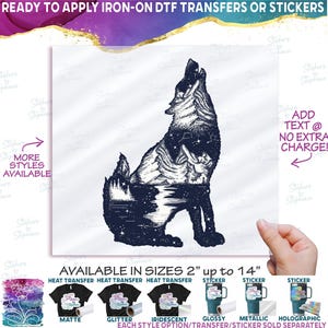 s006-6 Forest Animals Wolf Set of 4 or Single Image Matte Vinyl DTF Iron On Heat Press Applied T-Shirt Transfer