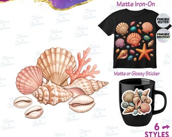 Seashells Shells Watercolor Graphic Ready-to-Apply Iron-On Transfer or Sticker