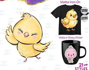 Chick Chicks Baby Bird Illustrated Graphic Ready-to-Apply Iron-On Transfer or Sticker