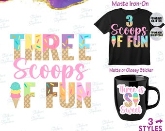 Three Scoops of Fun 3 so Sweet Ice Cream Ready-to-Apply Iron-On Transfer or Sticker