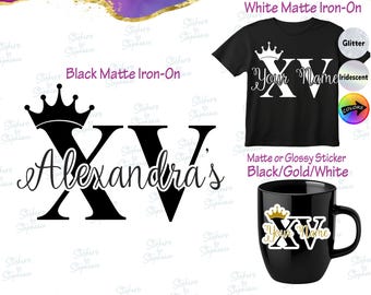 Quinceañera Custom Name Quince XV Crown Ready-to-Apply Iron-On Transfer or Sticker