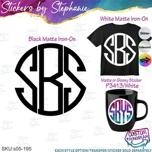 Circle Block 2, 3, 4 Letter Monogram Custom Ready-to-Apply Iron-On Transfer or Sticker