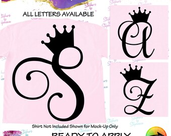 Crown Princess Script Monogram Letter Graphic Ready-to-Apply Iron-On Transfer