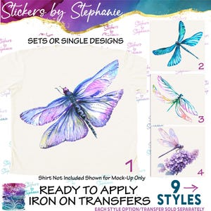 Dragonfly Lilacs Watercolor Graphic Ready-to-Apply Iron-On Transfer imagem 1