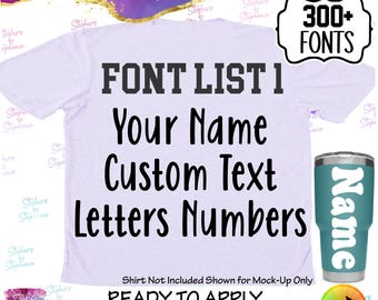 Custom Text Names Numbers Lettering Block Font List 1 Iron-On Transfer